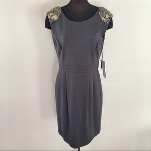 Tahari Arthur Levine Charcaol Beaded Dress Size 12